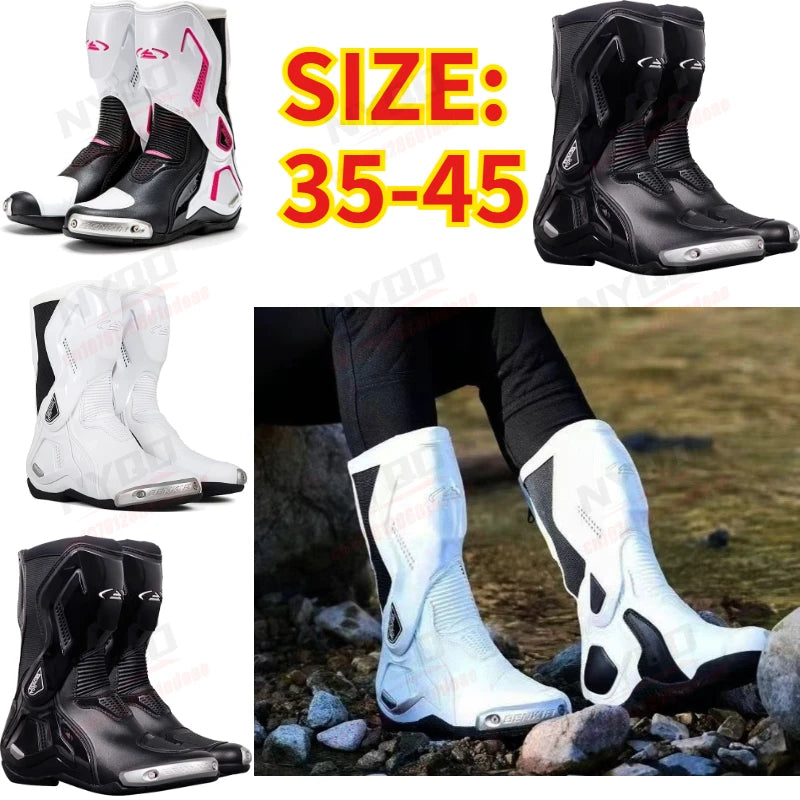 BENKIA CE Certified Motorcycle Boots, Professional Track Racing Breathable Summer Riding Boots