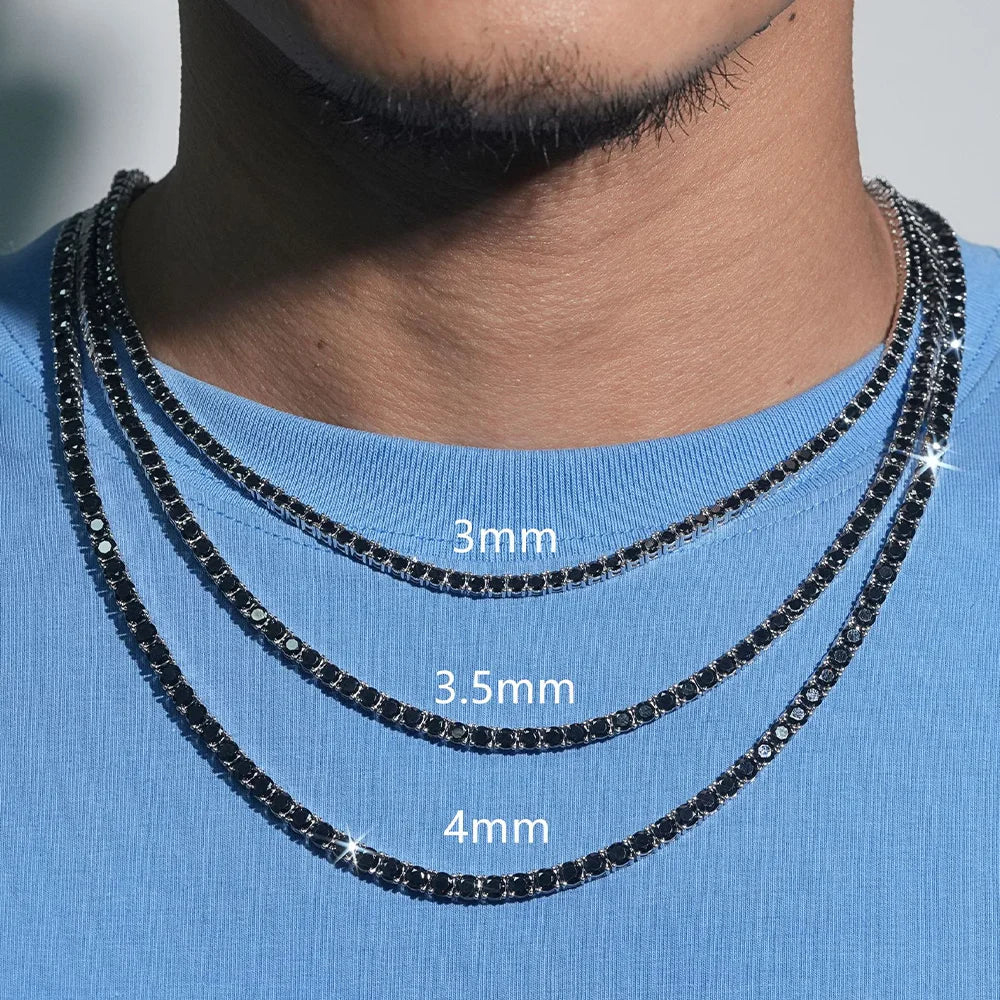 COSYA 3/4/5/6.5mm Black Moissanite Tennis Necklace For Women Men S925 Sterling Silver Lab Diamond Luxury HipHop Fine Jewelry