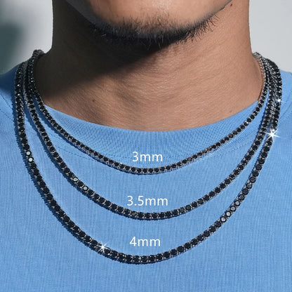 COSYA 3/4/5/6.5mm Black Moissanite Tennis Necklace For Women Men S925 Sterling Silver Lab Diamond Luxury HipHop Fine Jewelry