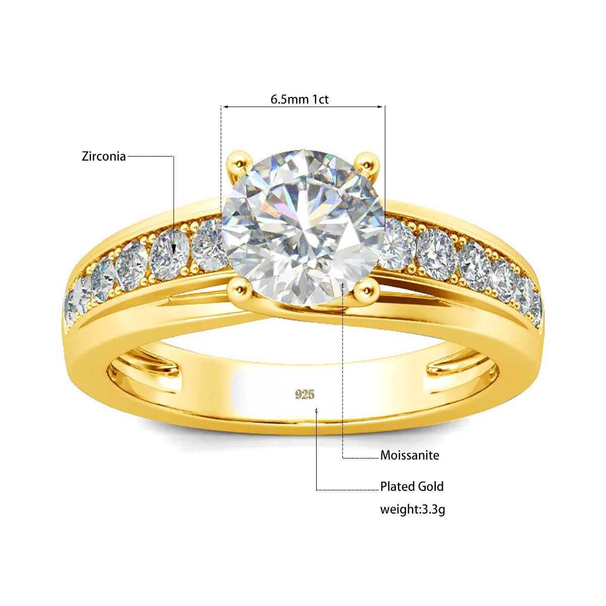 Luxury 1 Carat Moissanite Ring For Women Solid 925 Silver Rhodium Plated Luxury Wedding Jewelry With Certificate Gift Female Hot
