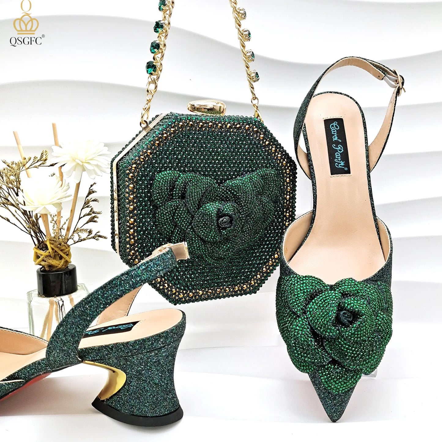 Italian Design Evening Shoes And Bag Paired With Handmade Petal Clutches Pointed Toe Mid-Heel Shoes For Women Party Shoes