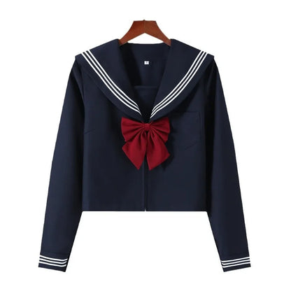 Navy Blue JK Uniform, Red Tie Three Basic Sailor, Short/long Sleeve Japanese School Uniforms For Girls Pleated Skirt JK Sets