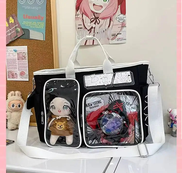 New Y2K Cute Ita Shoulder Bag Large Capacity Backpacks Lolita Girl Transparent Cosplay Handbags DIY Badge Display Crossbody Bags