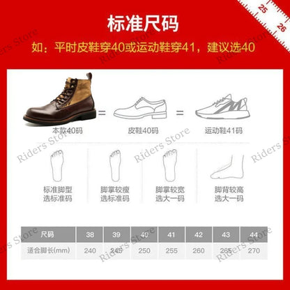 Men's Vintage Genuine Leather Motorcycle Boots, Round Toe British Style Work Ankle Boots