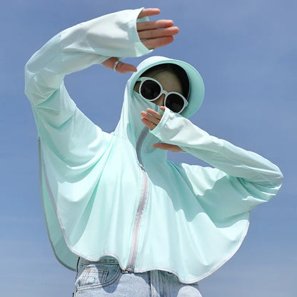 Summer UV Resistant Ice Silk Outdoor Large Brimmed Jacket, Breathable Loose Fitting Women's Sun Protection Clothing with Cape