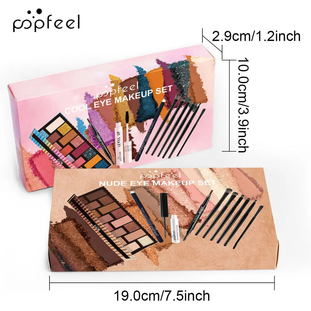 Essential Eye Makeup Set for Beginners Matte&Shimmer Eyeshadow Palette, Mascara, Eyebrow Pencil, Lip Eyeliner,Brush Tool Set Box