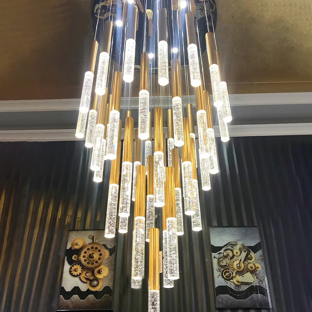 Nordic Minimalist Indoor Pendant Light Fixture Modern Ceiling Crystal Led Chandelier Long Hanging Lamp for Staircase Living Room