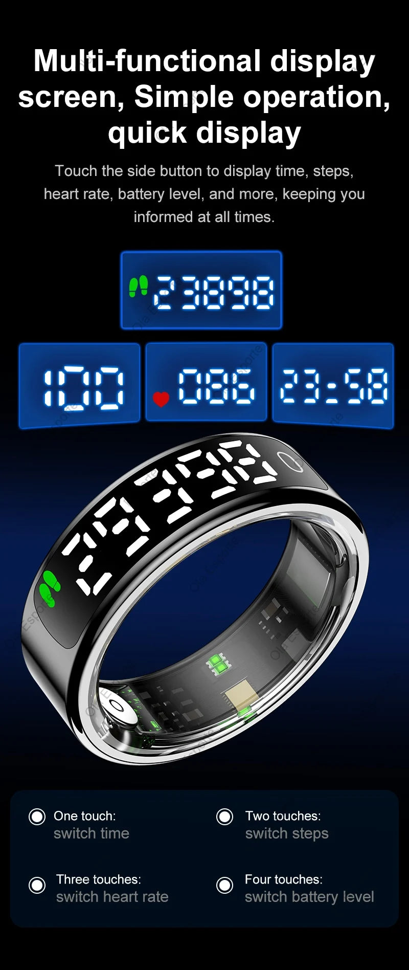 2026 New SR08 Smart Ring Men Women LED Display Screen Heart Rate Blood Oxygen Monitoring 5ATM Waterproof Multi Sports Modes Gift