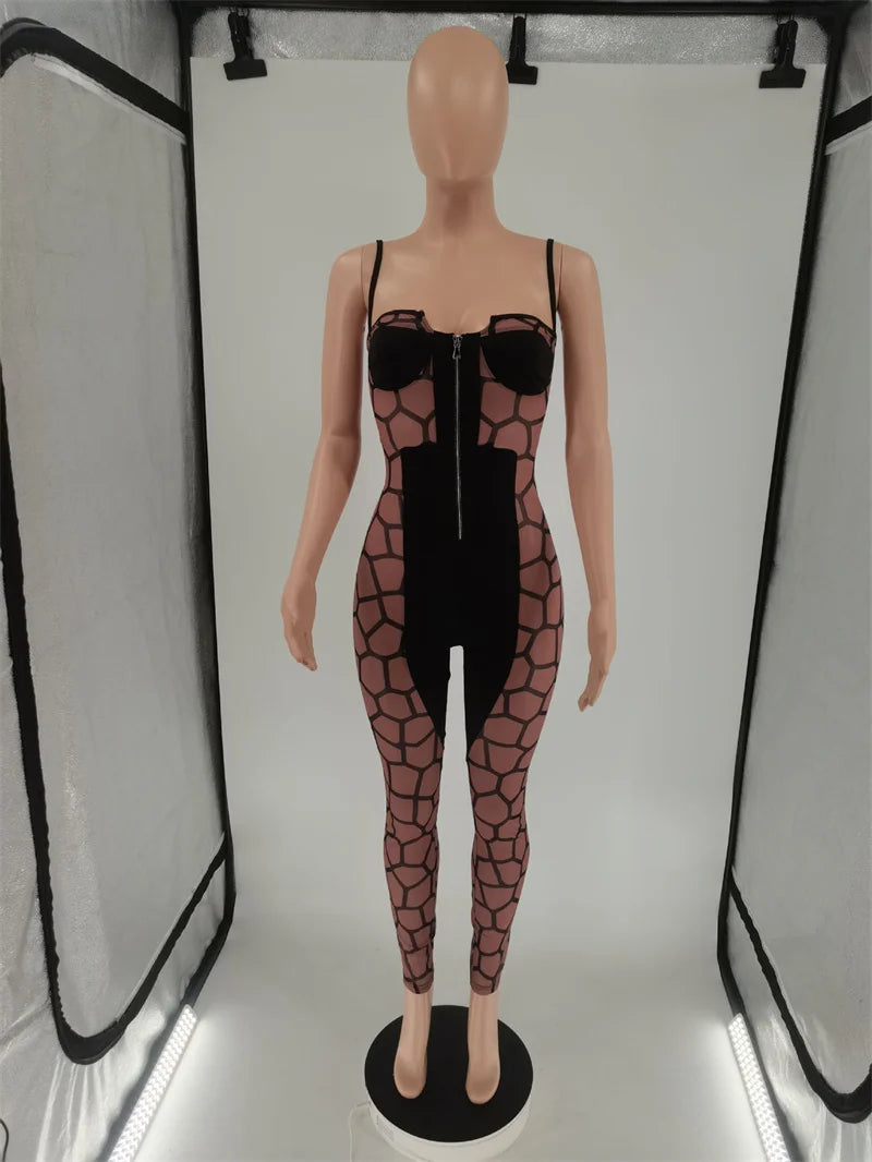 Sexy Spaghetti Strap Plaid Print Strapless Jumpsuit Women Club Party Night Bodycon Jumpsuits and Rompers One Pieces Club Outfits