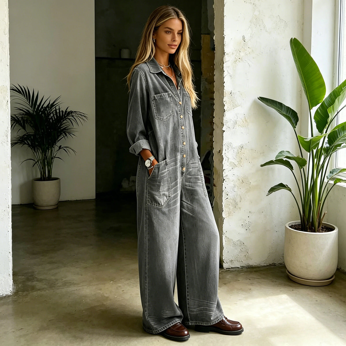 Jumpsuits Women Denim One Piece Full Sleeve Overalls Long Wide Leg Casual Loose Rompers Y2k Streetwear Jumpsuit Work 2026