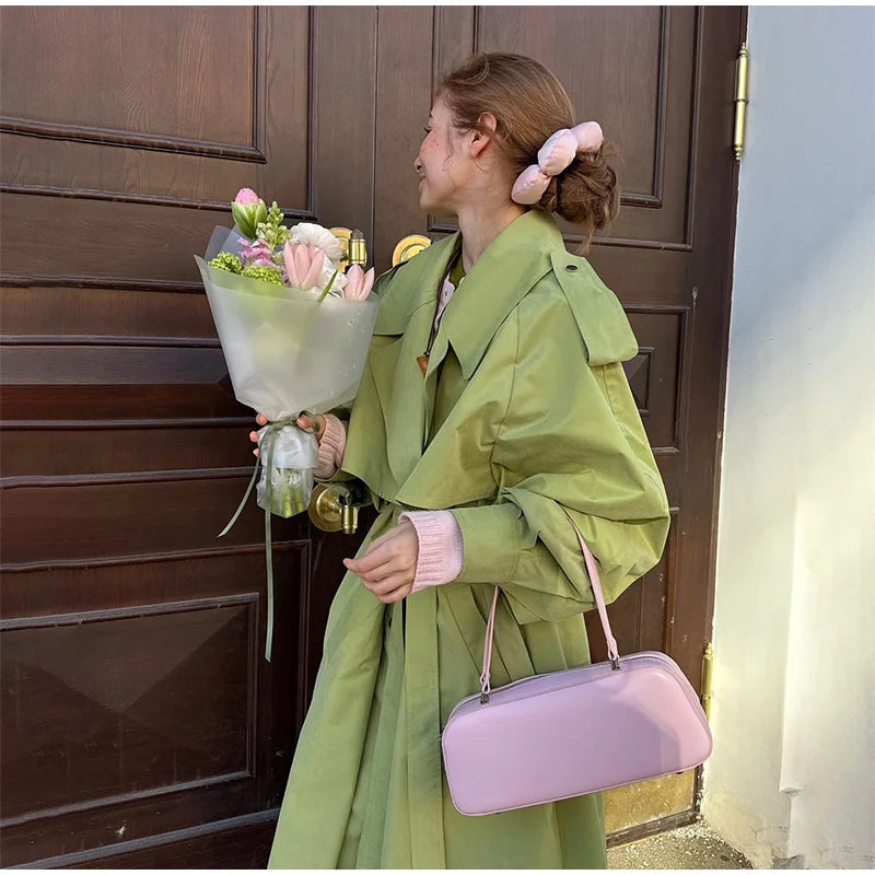 Women Black Long Solid Color Trench Coat Stand Collar Loose Drop Shoulder Single-breasted Windbreaker Lady Commute Outing Wear