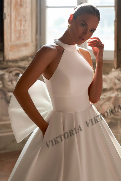 VIKTORIA Stylish Bow Wedding Dresses For Woman Bride Satin Backless Sleeveless Pleat Robe De Mariée Personalized Customized