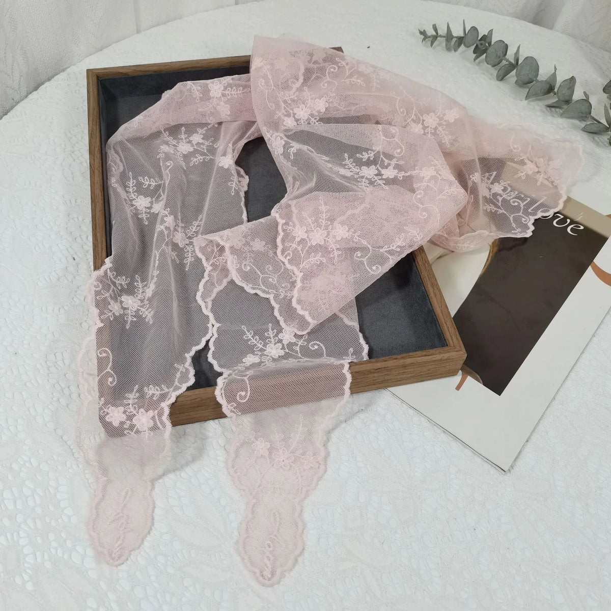 Lace Embroidered Silk Scarf Women's Long Neck Versatile Triangle Decorative Headscarf Korean Version Literary Yarn Shawl