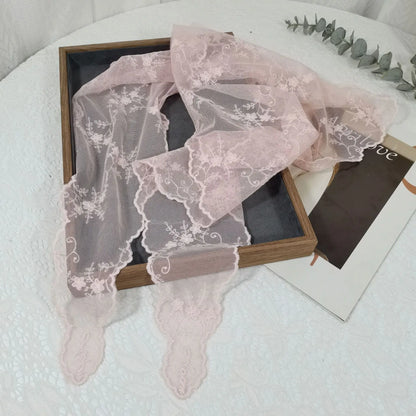 Lace Embroidered Silk Scarf Women's Long Neck Versatile Triangle Decorative Headscarf Korean Version Literary Yarn Shawl