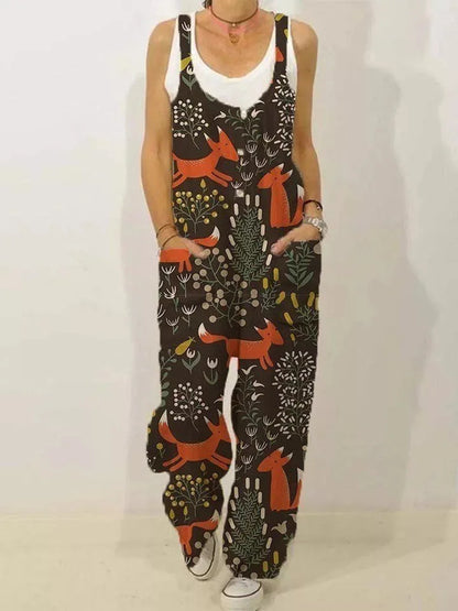 Women's Sleeveless Jumpsuit 2022 Summer Boho Floral Wide Leg Long Pants Rompers Ladies Strap Plus Size Casual Loose Bib Trousers