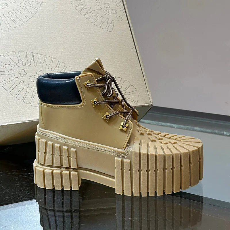 Autumn Men's Thick Soled Height Increasing Boots Casual Short Boots Versatile Trendy Waterproof Yellow Boots Work Shoes 40-45