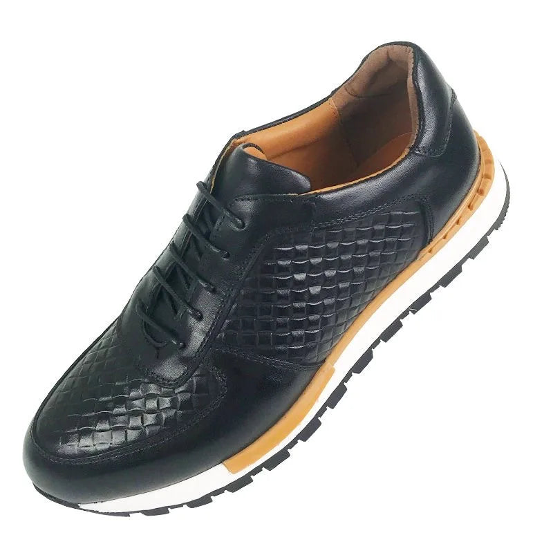 Genuine Leather Man Luxury Sneakers Plaid Weave Pattern Lace-up Men Casual White Oxford Shoes Deals Spring Autumn 2025