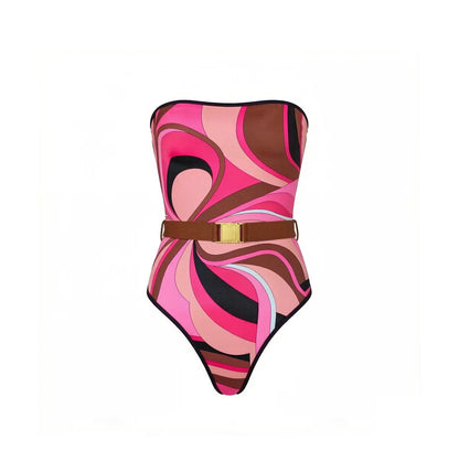 2026 New Long Sleeve Vintage Print One Piece Swimwear Zipper Women Bathing Suit And Wrap Skirt Surfing Swim Suit Beachwear