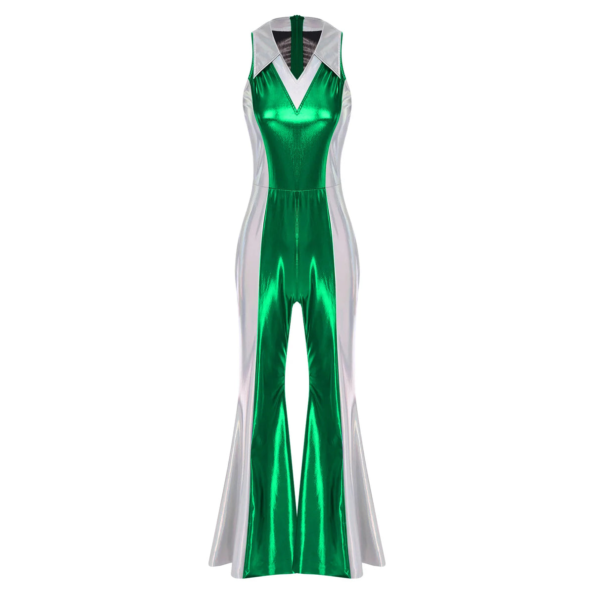 70s 80s Disco Costume Women's Streetwear Jumpsuit Shiny Clubwear Flared Long Pants Rompers Flares Metallic Hippie Party Outfit
