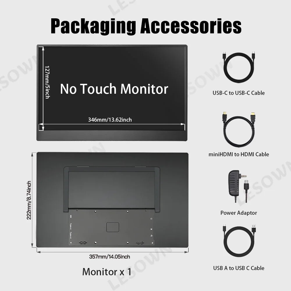 LESOWN 15.6 inch 4K Touchscreen Portable Monitor 1080P IPS USB-C HDMI Gaming Extended Display for Second Screen PS4/ 5 Switch