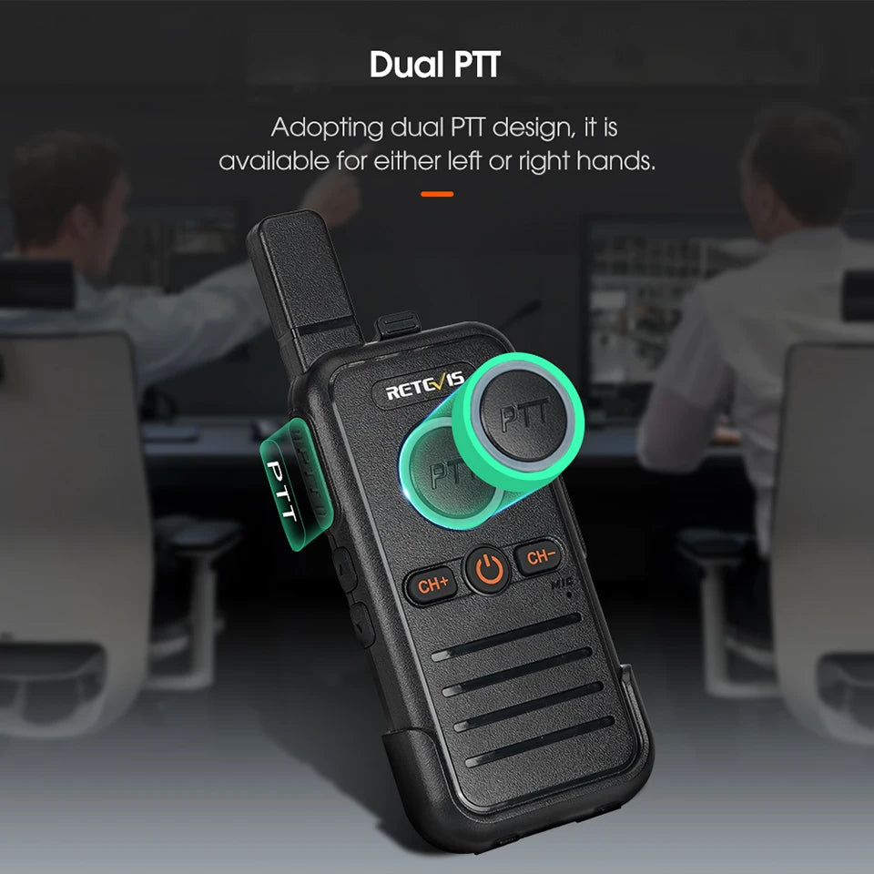Retevis RB645 Walkie Talkie PMR446 Dual PTT Professional Portable Lincense-free Two Way Radio VOX USB-C for Hotel Restaurant