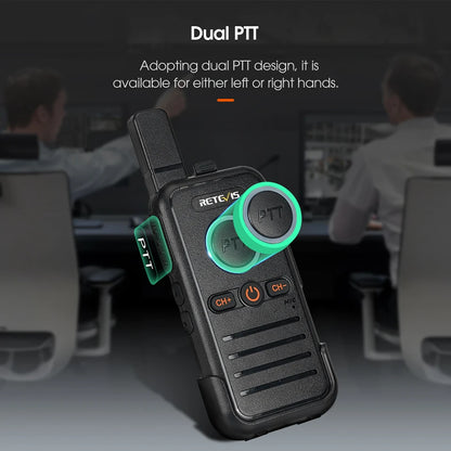 Retevis RB645 Walkie Talkie PMR446 Dual PTT Professional Portable Lincense-free Two Way Radio VOX USB-C for Hotel Restaurant