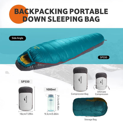 Naturehike Snowbird Sleeping Bag Duck Down 650FP Mummy Sleeping Bag for Adults Cold Weather for Outdoor Hiking Travel Ultralight