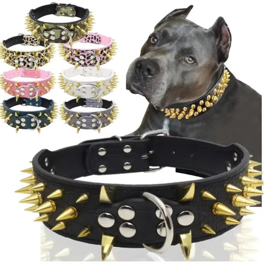 Spiked Dog Collar And Leash Set, Rivet Leather Dog Collar Adjustable Dog Collar For Outdoor Walking