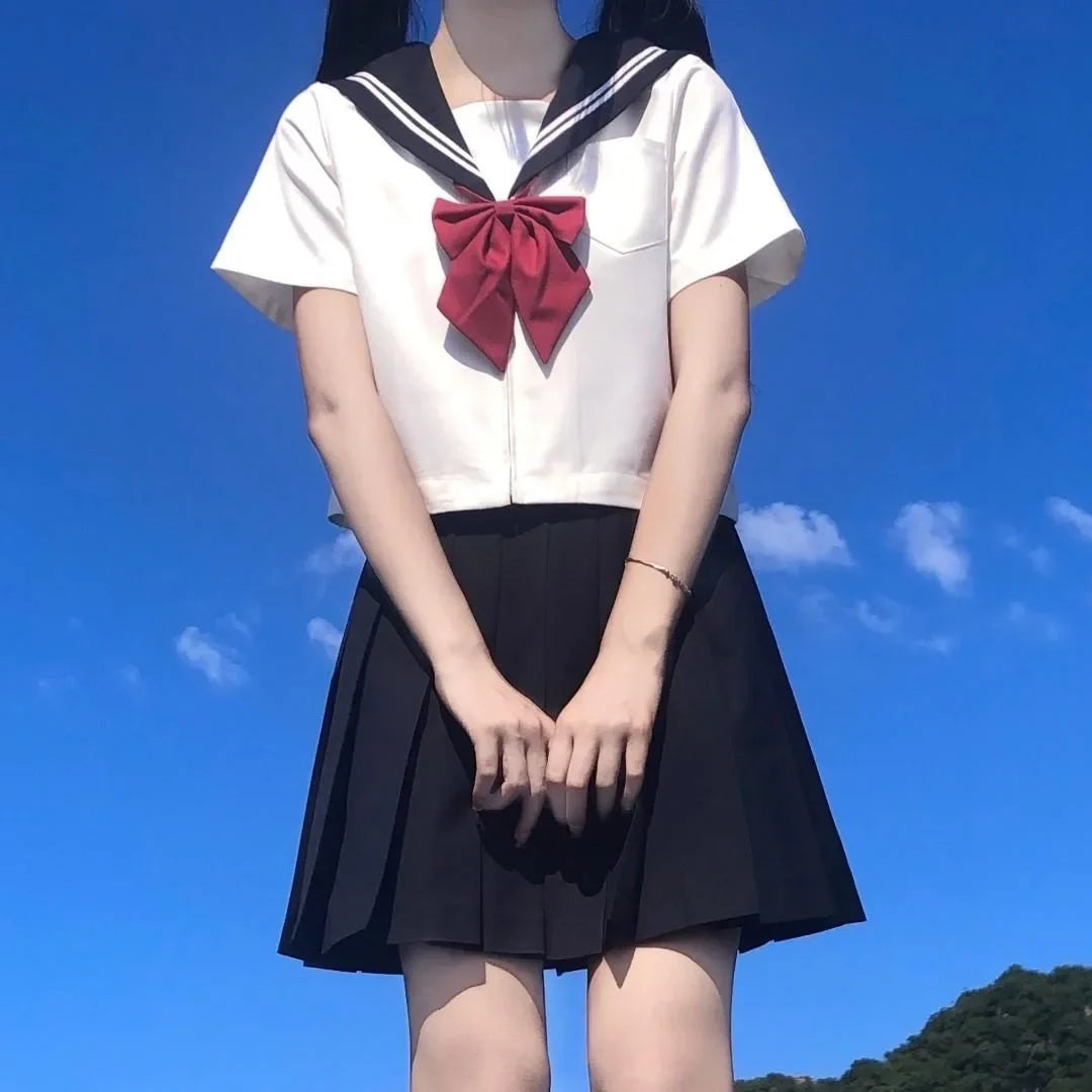 Japanese school uniform girls S-8XL plus size Jk suit white two black three basic sailor uniform women long sleeve suit