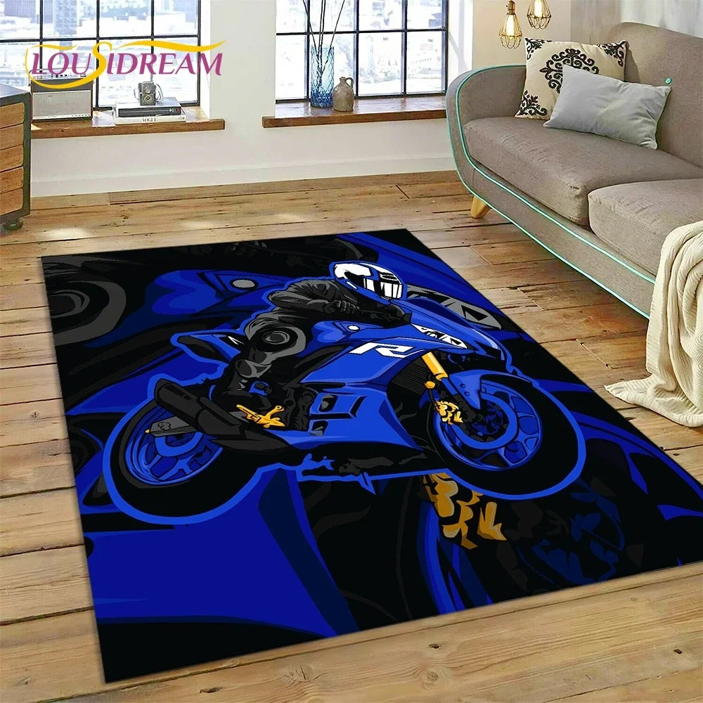 Motocross Modern retro Motorcycle Carpet Rug for Bedroom Living Room Home Sofa Decoration,Children Game Large Decor Floor Mat