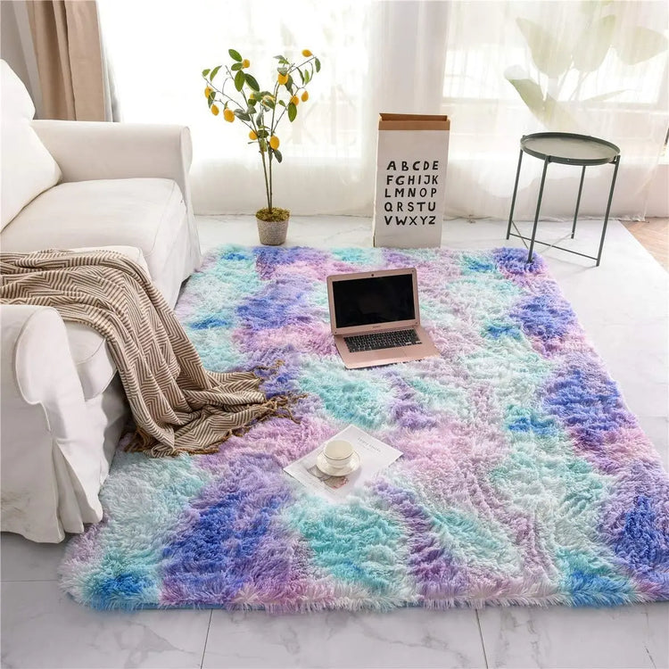 Tie-dye Soft Runner Rugs for Bedroom Living Room Plush Fluffy Mat Shag Furry Area Carpet Anti-Slip for Girls Room Home Decorat