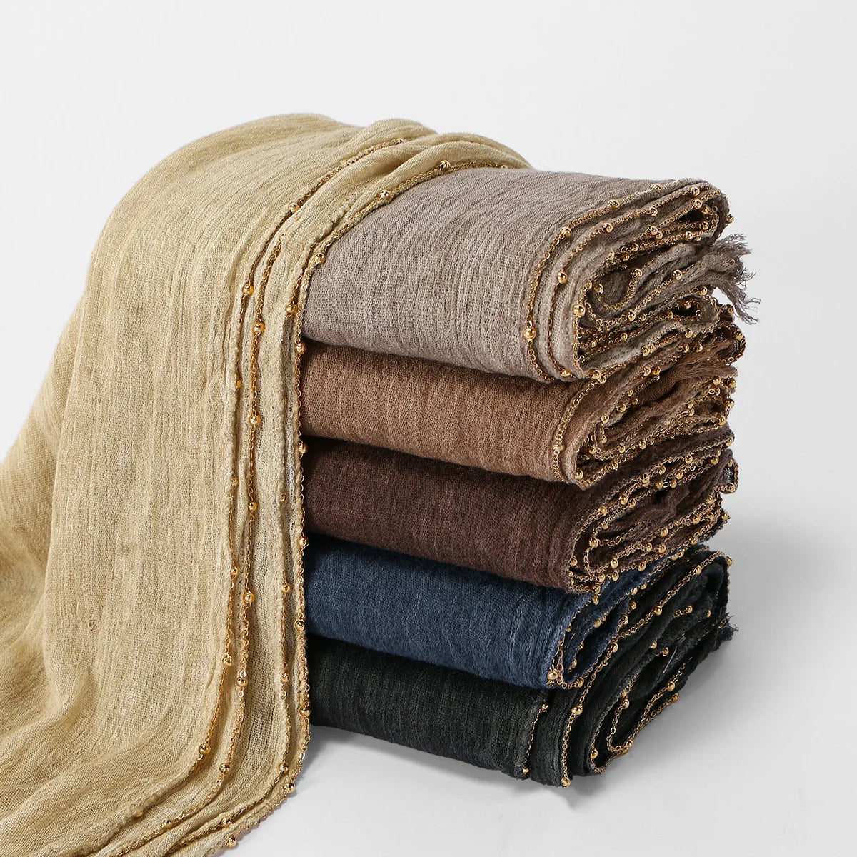 Fashion Crinkle Cotton Royan Hijab Scarf for Muslim Women Islamic Long Soft Shawls Wraps Short Tassel Bufanda Accessories