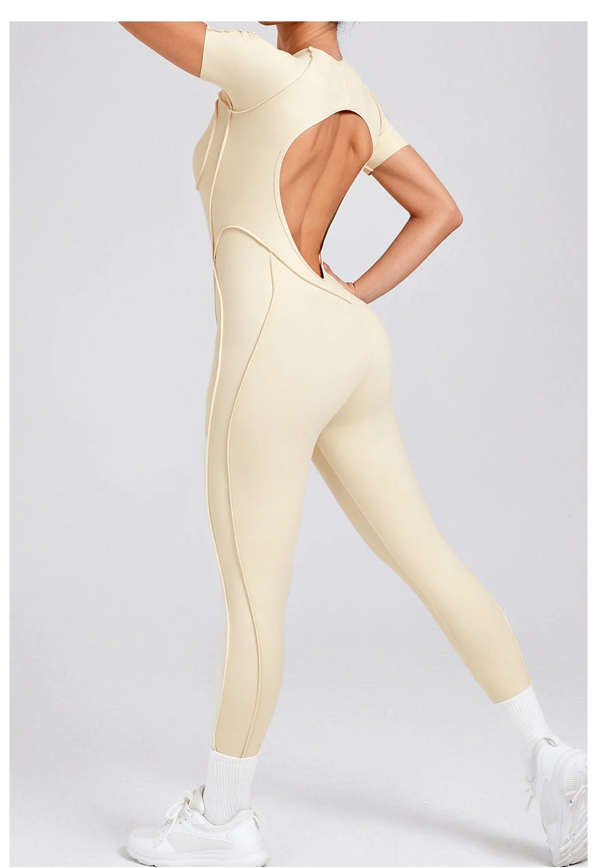 Women's Sports Jumpsuit Kit Yoga Fitness Bodysuit Hip-lifting Open Back Tight High Elasticity Outdoors Gym Workout Sexy Clothes