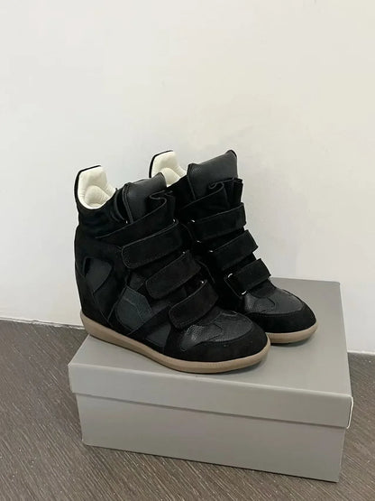 Women's Ankle Boots 2026 New Genuine Leather 8CM Hidden Heel Women Platform Sneakers Fashionable Splice Color Design Women Shoes