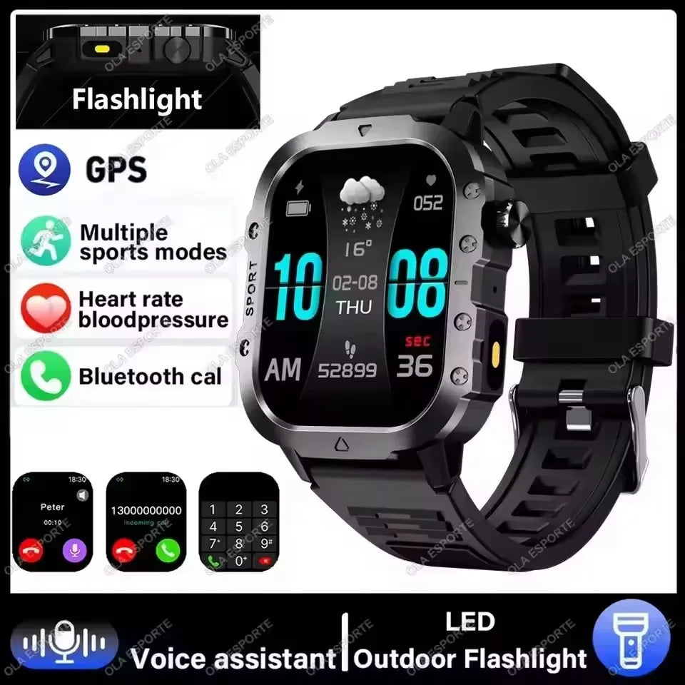 2026 New Rugged Military GPS Smart Watch Men Bluetooth Call Health Monitoring Sports 5ATM Waterproof Smartwatches Man Pk HW12