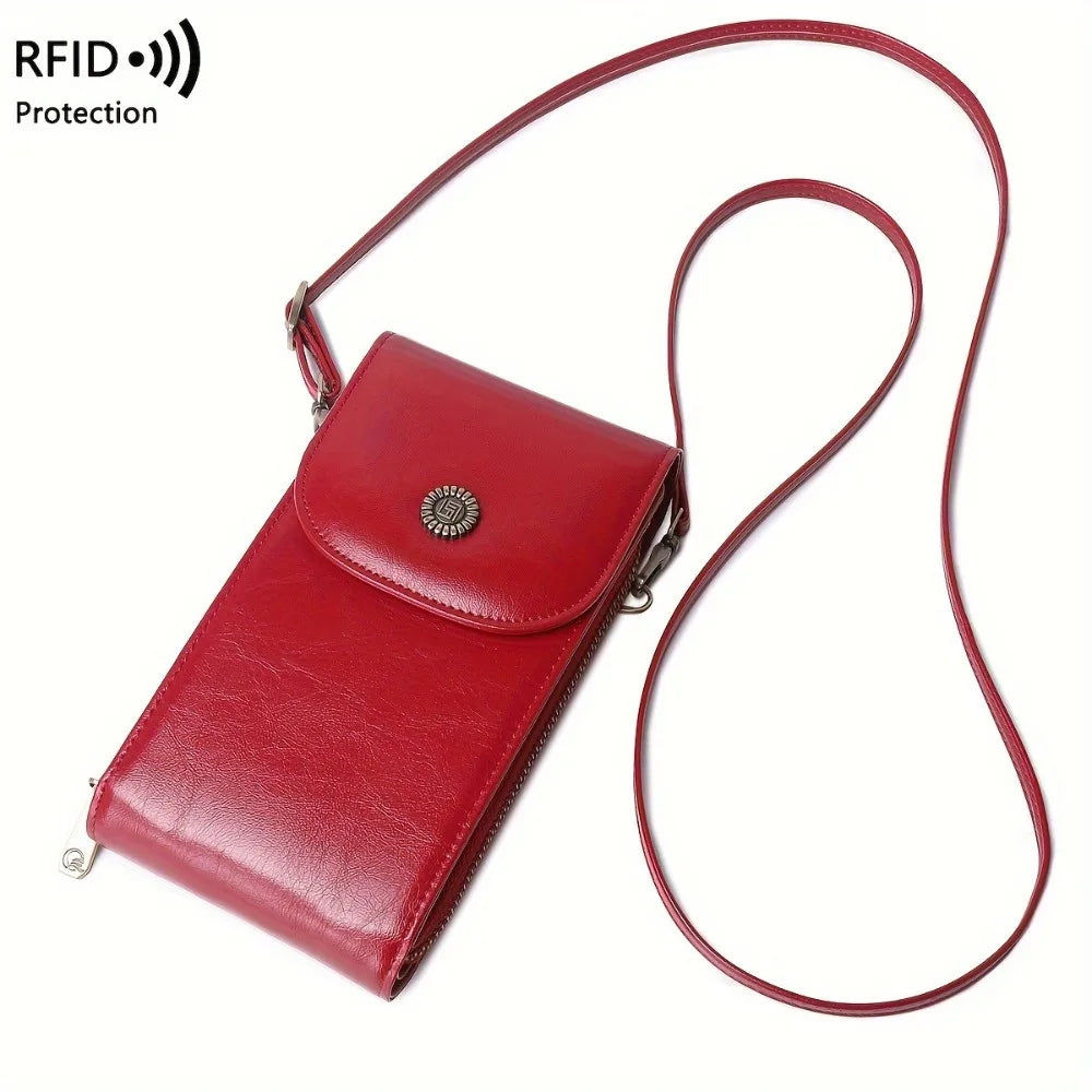 RFID Blocking Crossbody Phone Wallet Soft Leather Wallets Vintage Cell Phone Purse Versatile Female Shoulder Bags Women Handbag