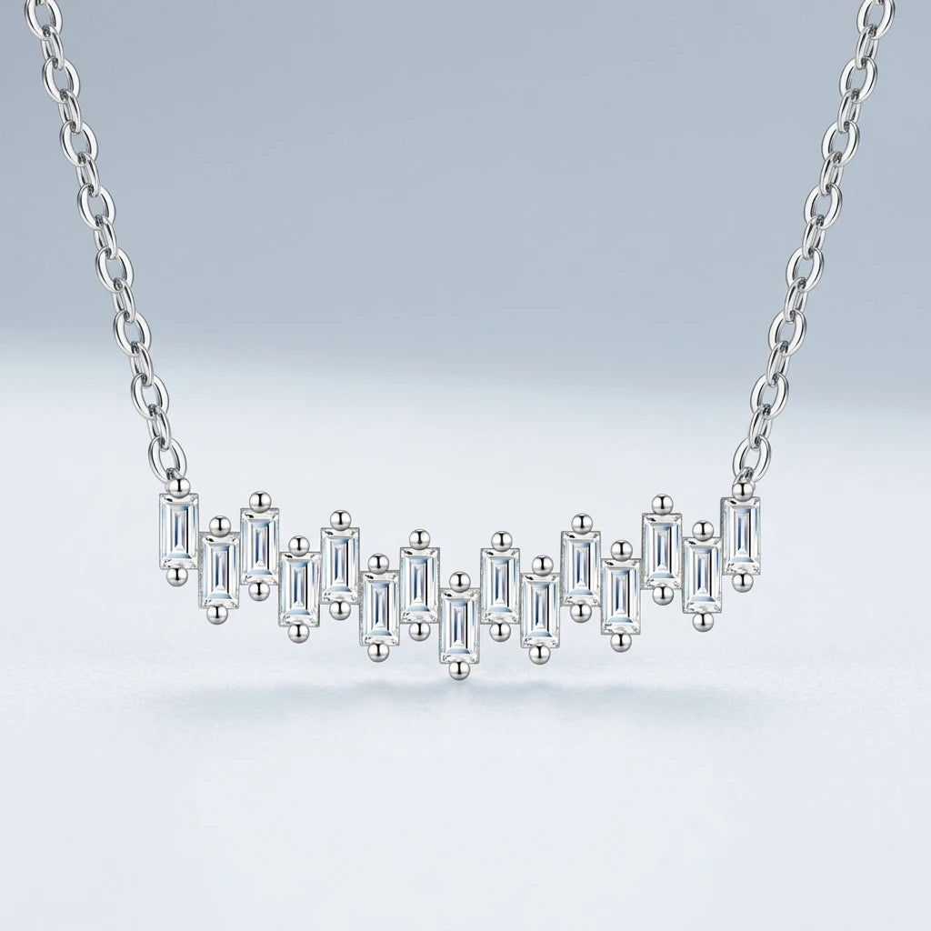 GRA Certified Moissanite Necklace 925 Sterling Silver, Baguette Cut V-Shape Clavicle Chain D Color VVS1 Fine Jewelry