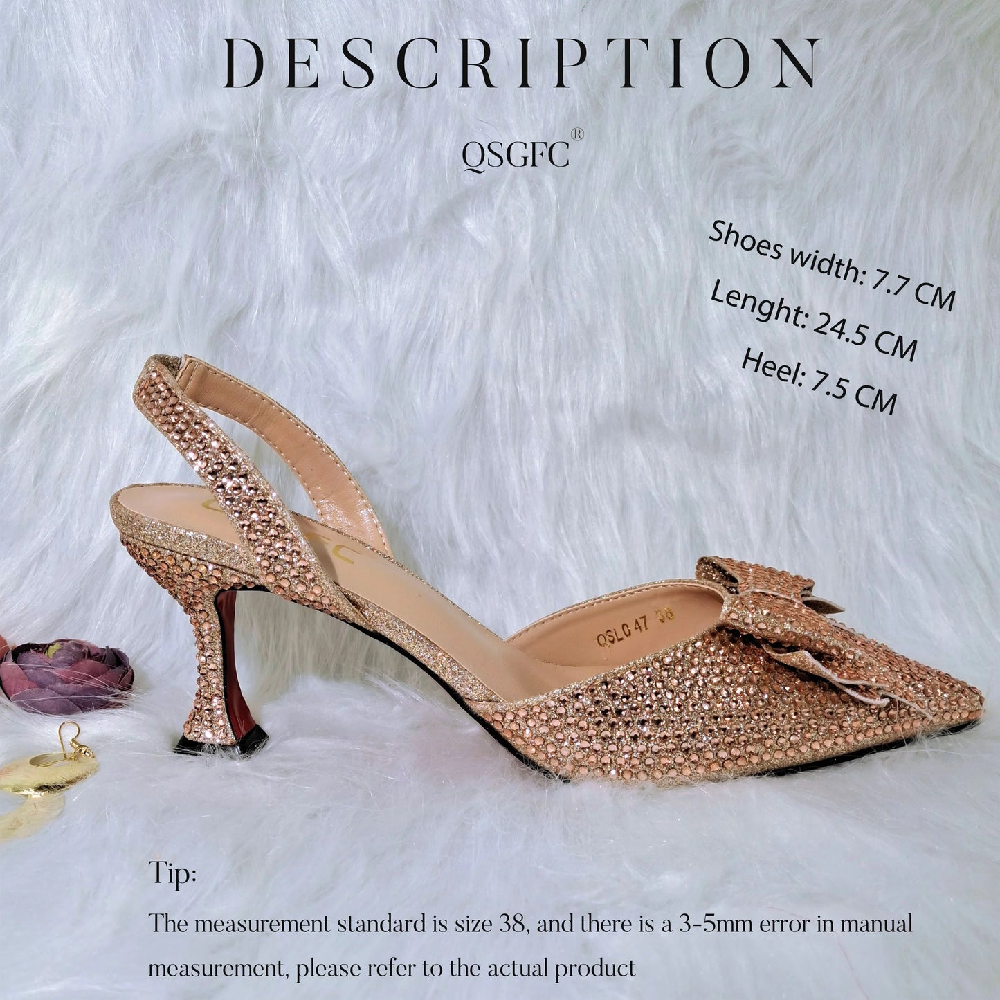 QSGFC Crystal Decoration Style Wine Glass Heel Shoes Friends Party Shoes Nigerian Fashion Peach Ladies Shoes And Bag For Party