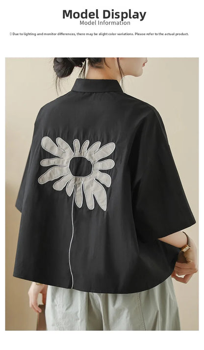 High-End Korean Japanese Artistic ort Sve Cotton Linen Embroidered irt Summer Wear Pear ape Fitting Women's Top