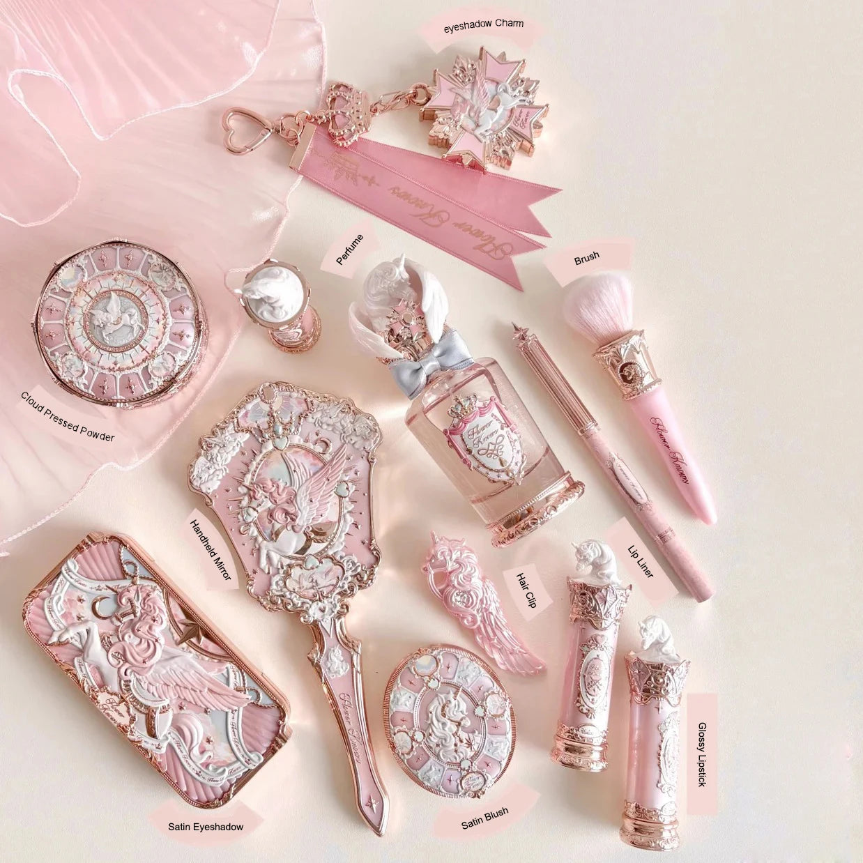 Flower Knows Knight Unicorn Makeup Set Eyeshadow Blush Lipstick Loose Powder Long Lasting Fantasy Princess Beauty Kit Cosmetics
