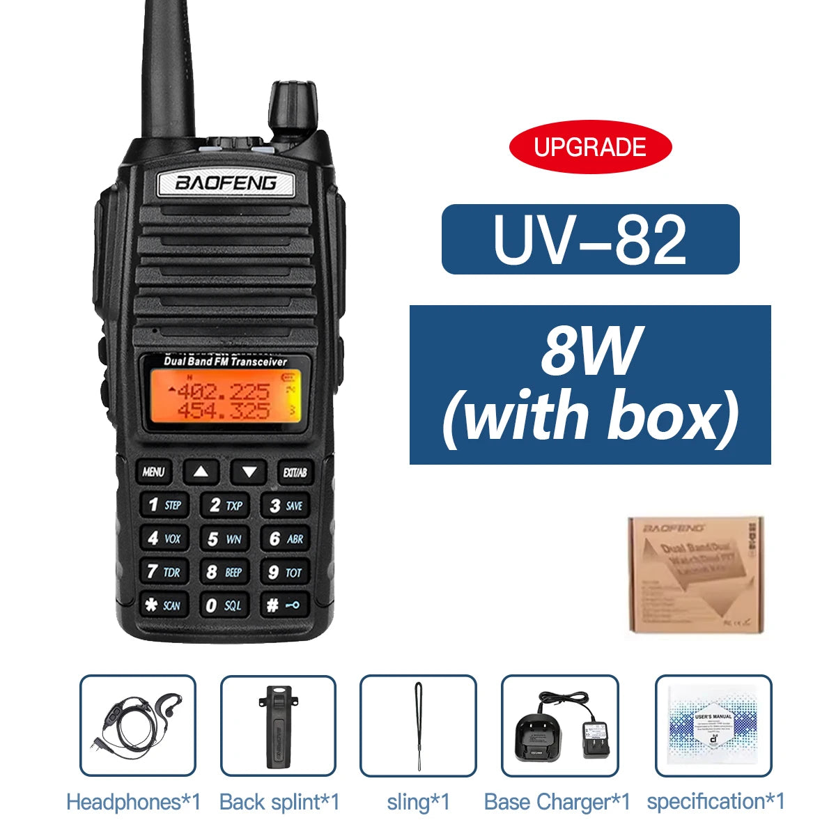 5W/8W High Power Baofeng UV-82 Unieke Dual PTT Walkie Talkie Uv82 Dual Band Vhf/Uhf FM 10Km Long Rang Two Way Ham CB Radio