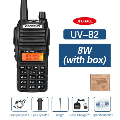 5W/8W High Power Baofeng UV-82 Unieke Dual PTT Walkie Talkie Uv82 Dual Band Vhf/Uhf FM 10Km Long Rang Two Way Ham CB Radio