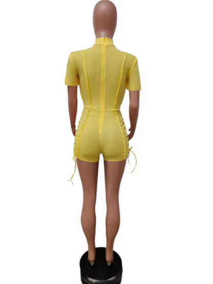 Wholesale Streetwear Jumpsuit Women 2023 One-pieces Outfits Rompers Summer Green Short Sleeve Bodycon Casual Bandage Playsuits
