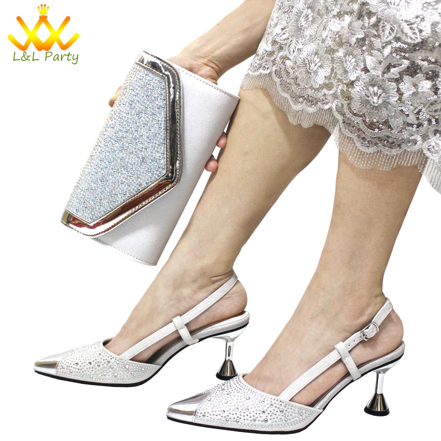 Sky Blue Color High Quality New Arrivals 2024 Italian Desing African Women Shoes and Bag Set Sweet Style Super Heels for Wedding