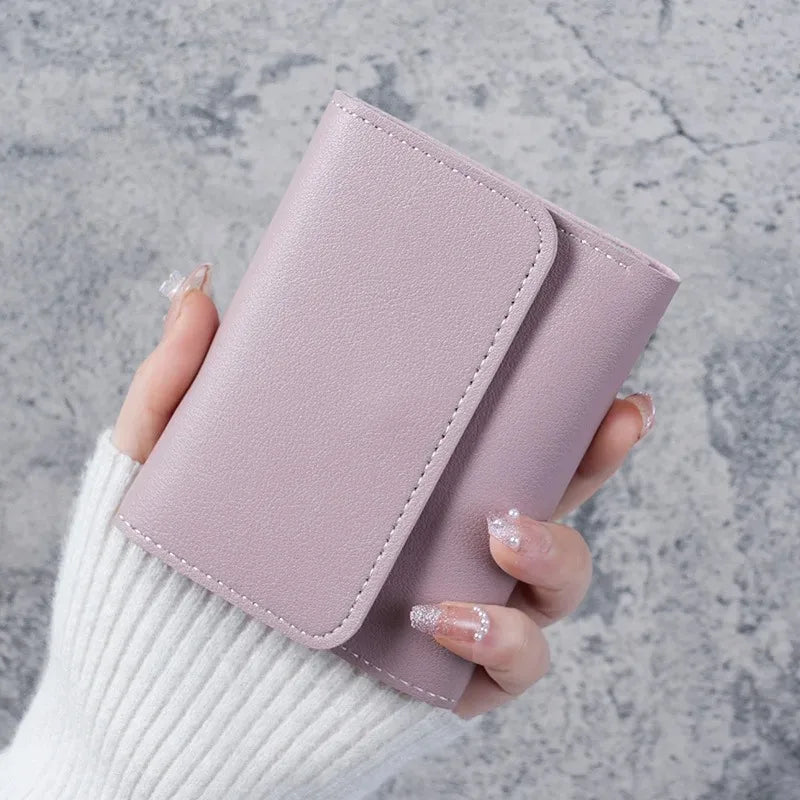 Trendy Short Women's Wallet Ultra Thin Triple Fold Smooth Surface Multi-Functional Card Bag Student Ticket Clip