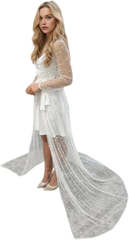 Maternity Gown for Baby Shower Dressing Gown Perspective Sheer Skirt Long Tulle Bridal Robe Puffy Sleepwear for Women Nightwear