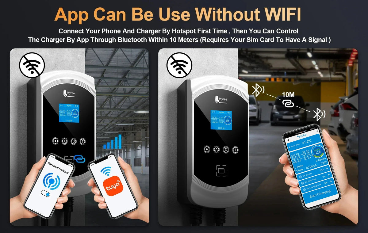 Feyree EV Charger Type2 Cable 32A 7.6kW Dynamic Load Balancing EVSE Wallbox APP Function 11kW 22kW Charging Station Electric Car