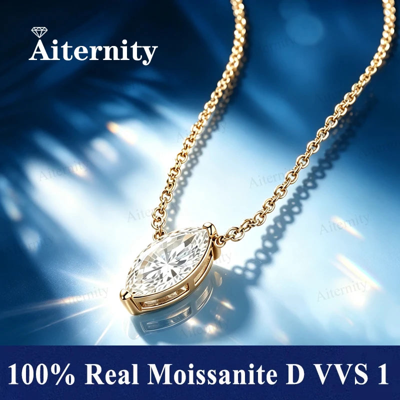 Marquise Cut Moissanite Necklace S925 Sterling Silver D Color VVS1 Clarity Excellent Cut Wedding Fine Jewelry