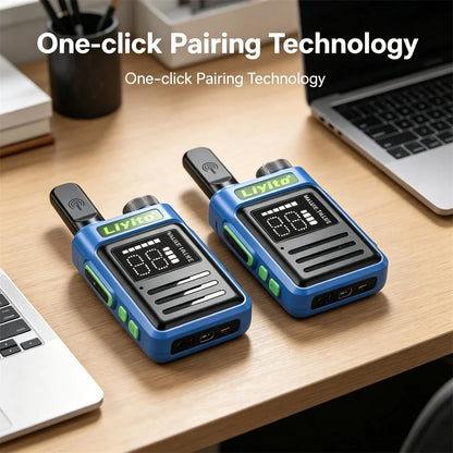 Mini Walkie Talkie 2 Pack Rechargeable Long Range Two Way Radio Type-C Charging 16 Channels Clear Audio for Business Outdoor