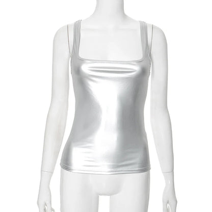Women's Solid Square Collar Tank Top Sleeveless Y2K Korean Fashion Edgy Summer Ropa De Mujer Camison Verano